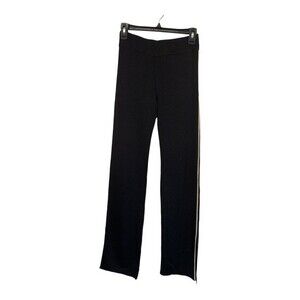 NWT Zara Knit‎ | Black Straight Leg Rib Pants w/ Cream Stripe S